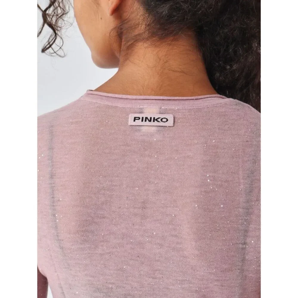 Pinko Women Slim Fit Wool Blend Crewneck Jumper Pinko With Sequin Embroidery